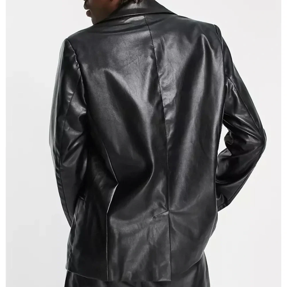 Reclaimed Vintage Inspried Leather Look Dad Fit Blazer in Black, Size 44R​​​​​​